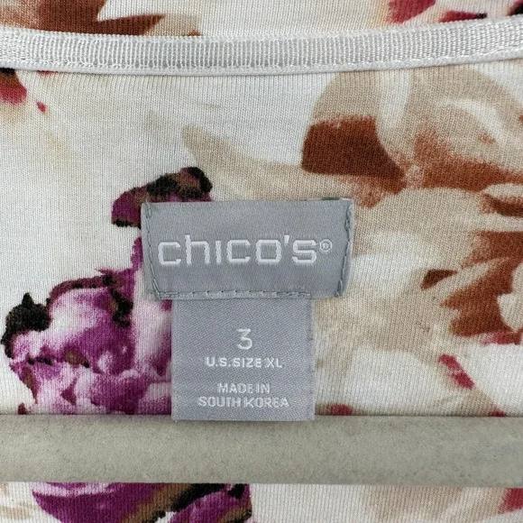 Chicos Shirt Womens XL Floral Long Sleeve Pink Purple Dahlia Print Stretch Top - Picture 4 of 9